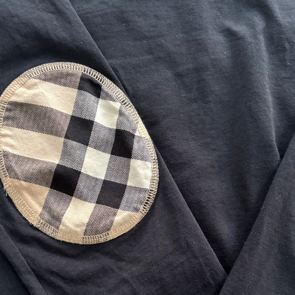 Burberry Navy Long Sleeve Tee with Plaid Elbow Patch